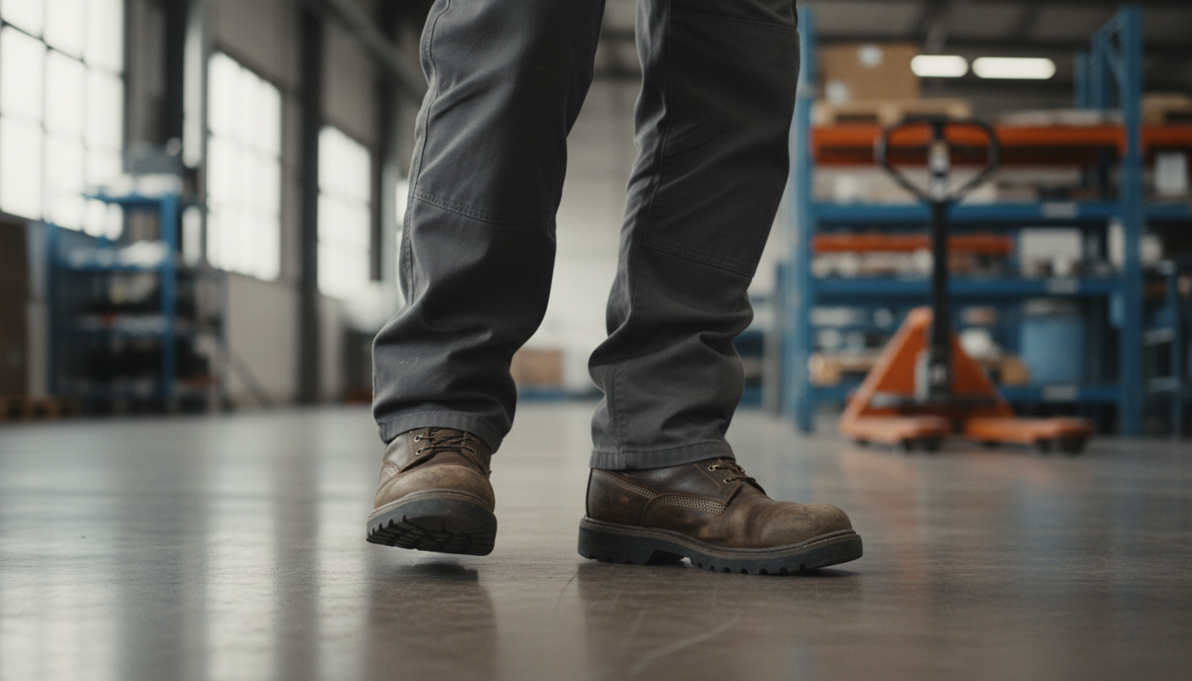 Man working in warehouse with proper foot support using insoles