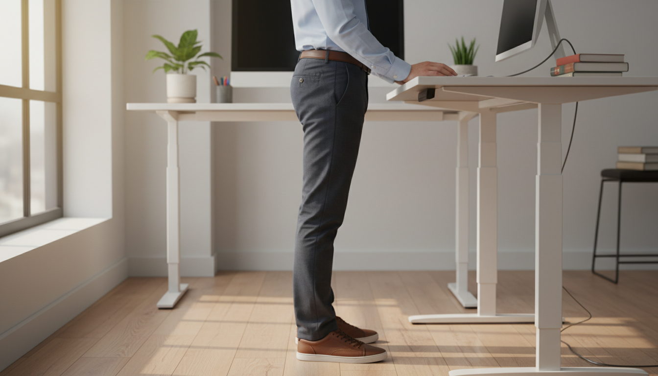 Man demonstrating proper posture with CRUVHEAL insoles in work boots