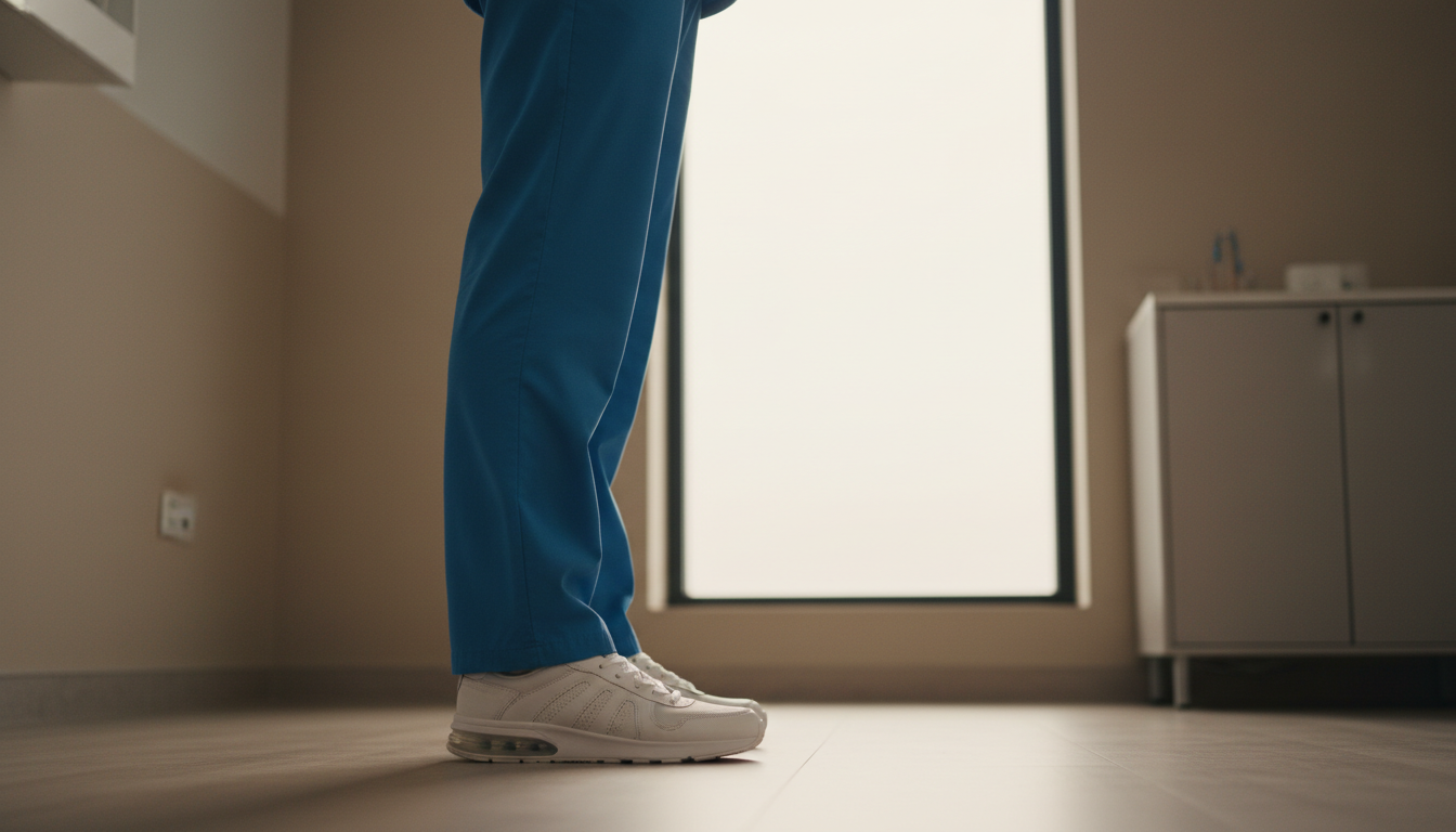 Man demonstrating proper standing posture with aligned feet and open chest