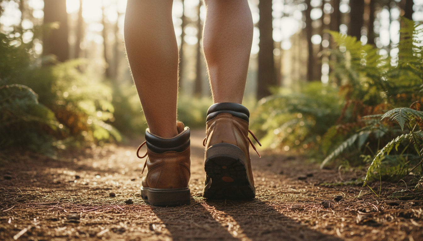 Proper walking technique demonstration with supportive insoles