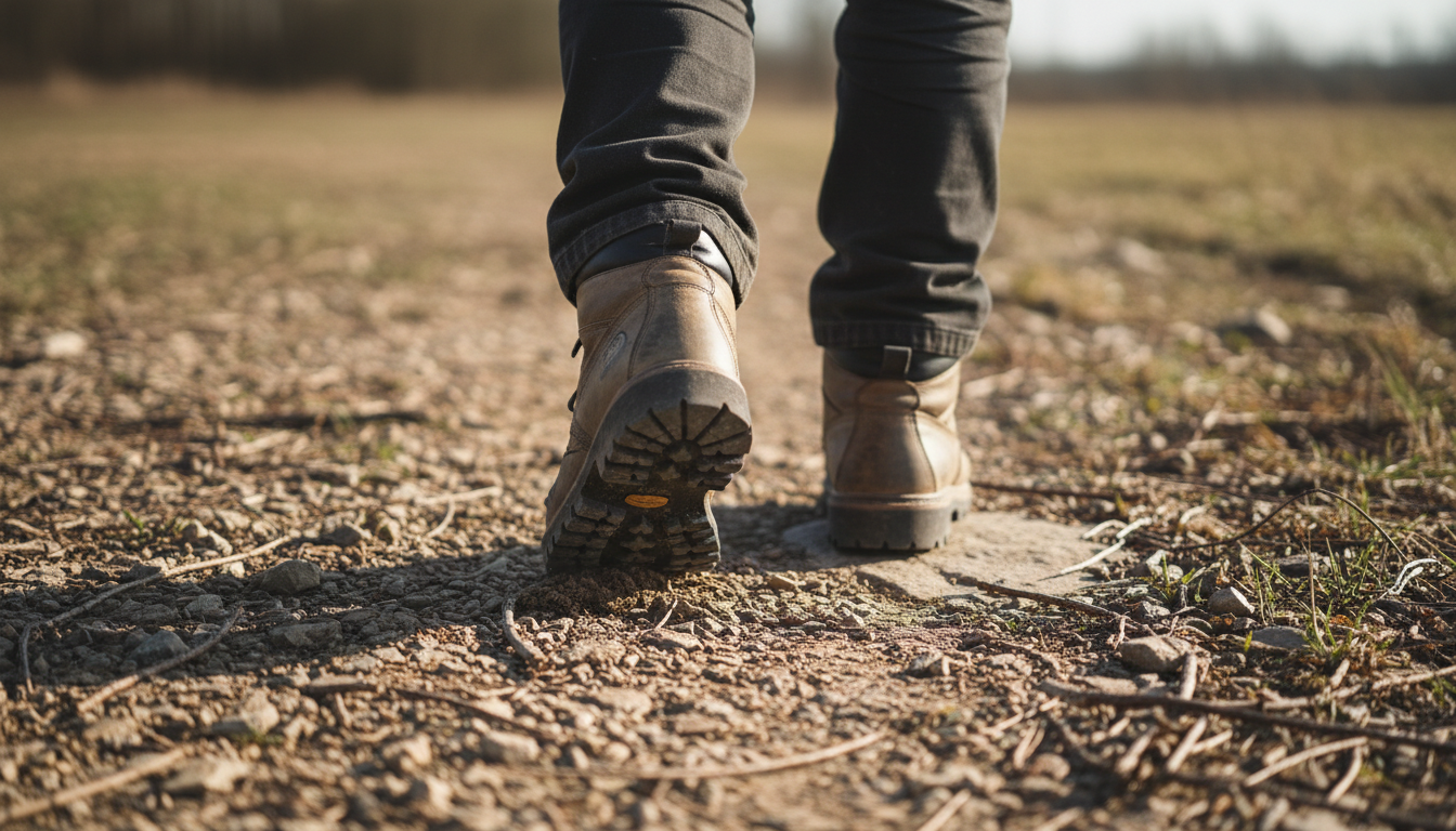 Outdoor worker wearing protective footwear with puncture resistant insoles
