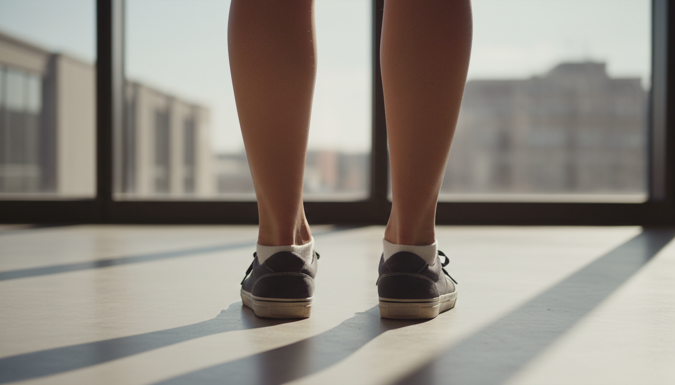 Man experiencing foot fatigue from standing on hard flat surfaces