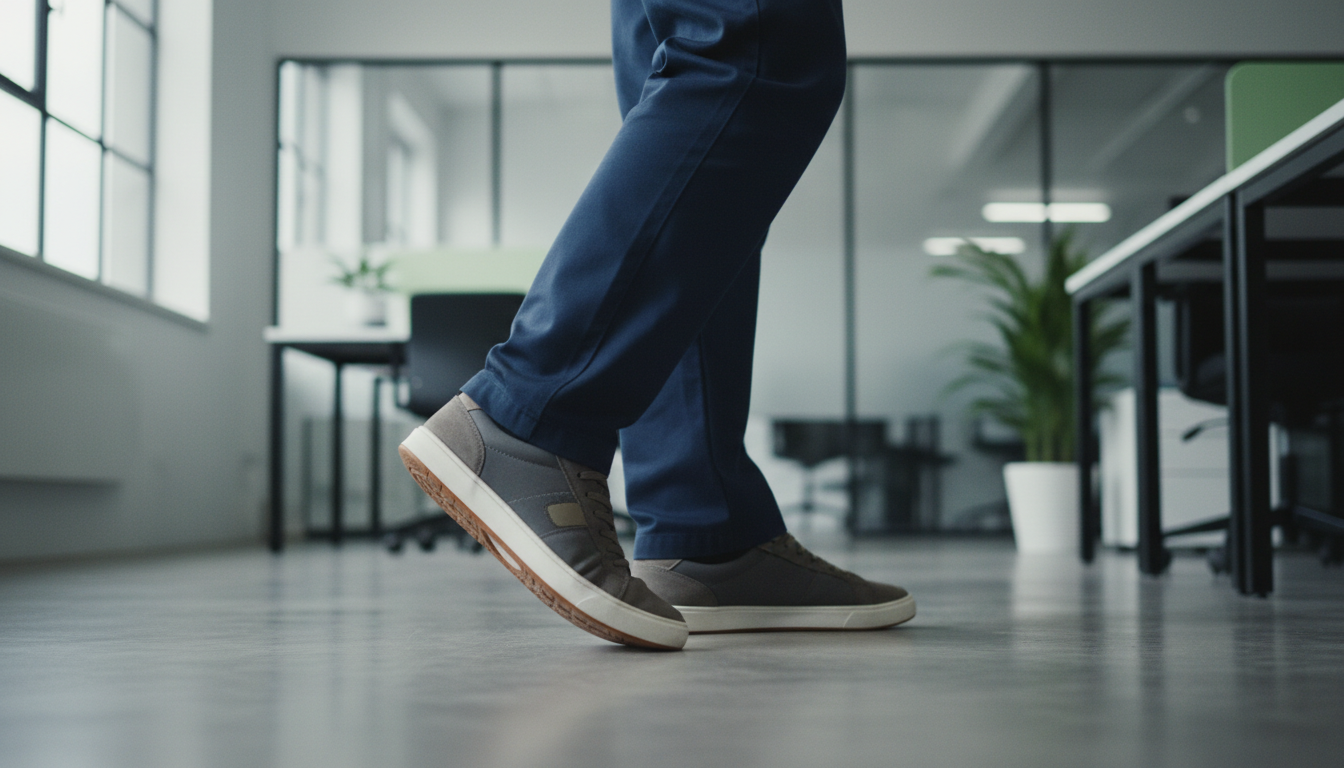 Comparison of standing vs walking impact on feet with supportive work boot insoles for men
