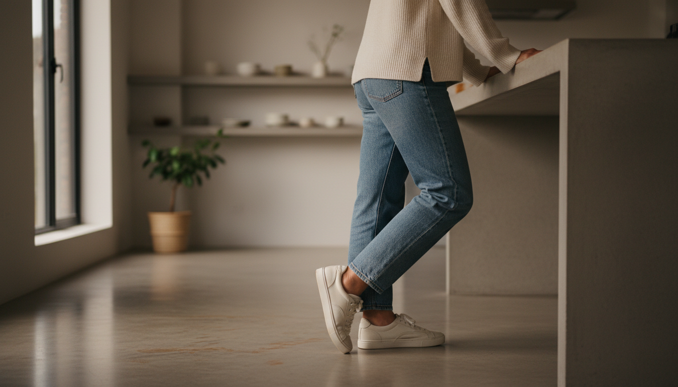 Man experiencing fatigue from standing for long periods compared to walking