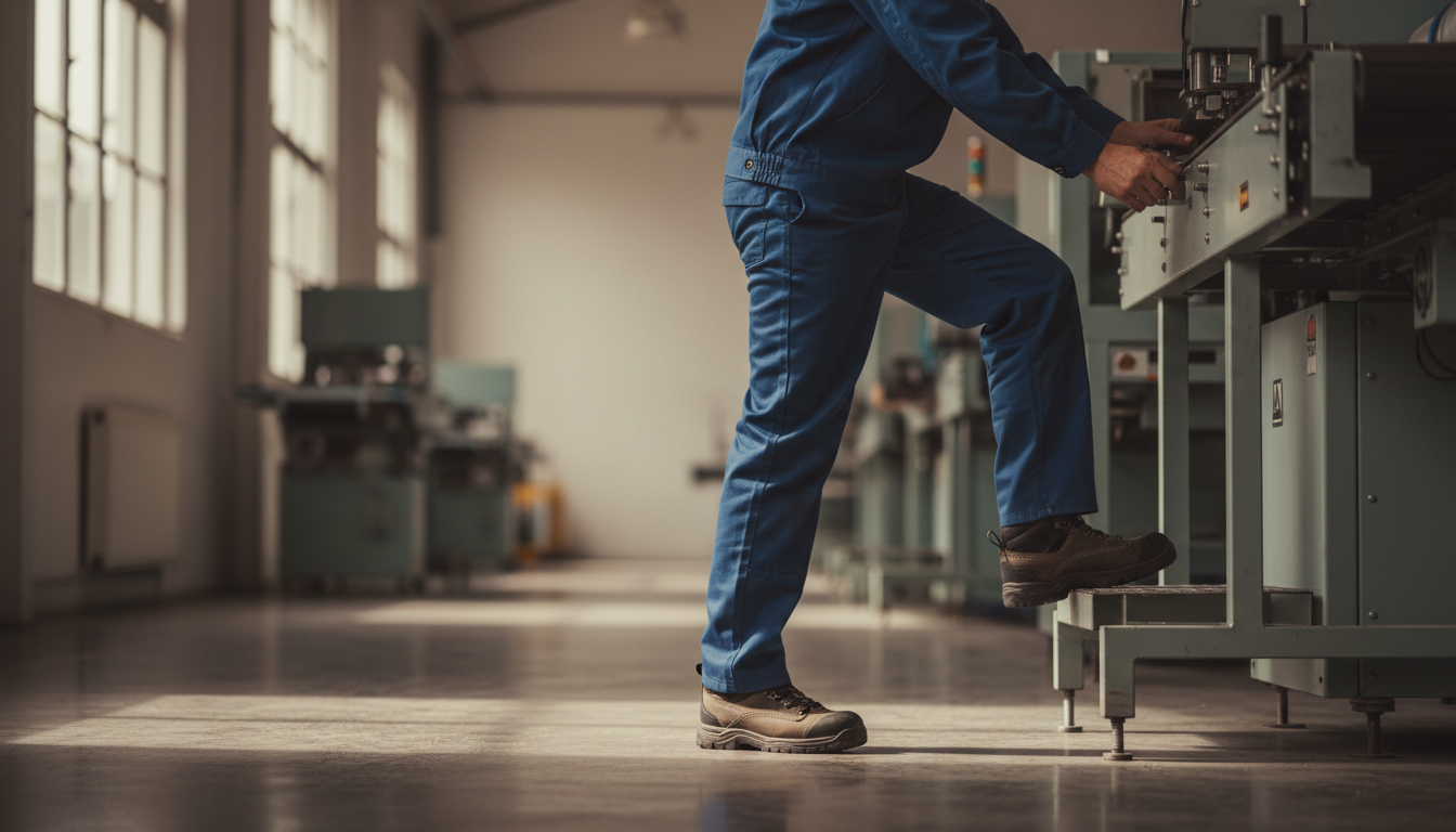 Man performing lateral movements at work with foot strain illustration