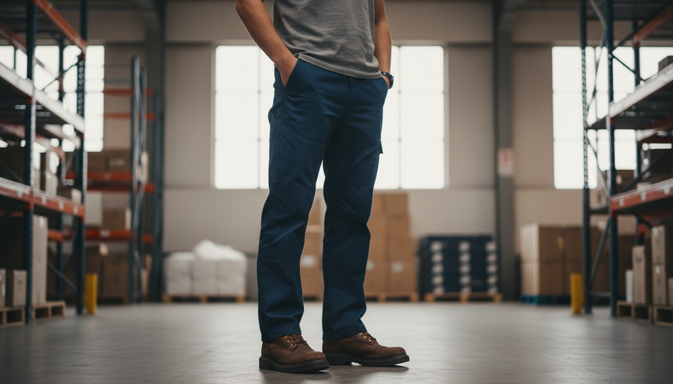 Man standing all day with work boots and insoles to reduce foot fatigue
