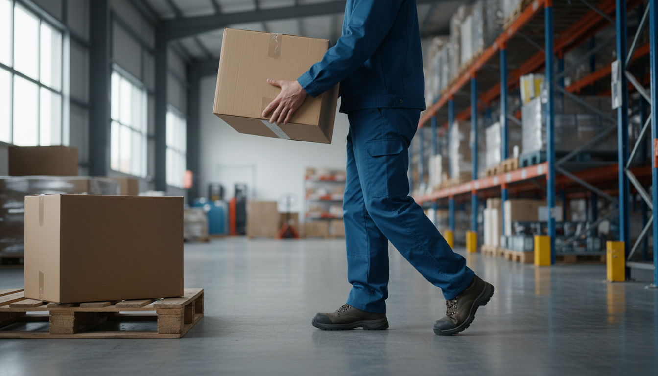Man wearing work boots with protective insoles during physical labor