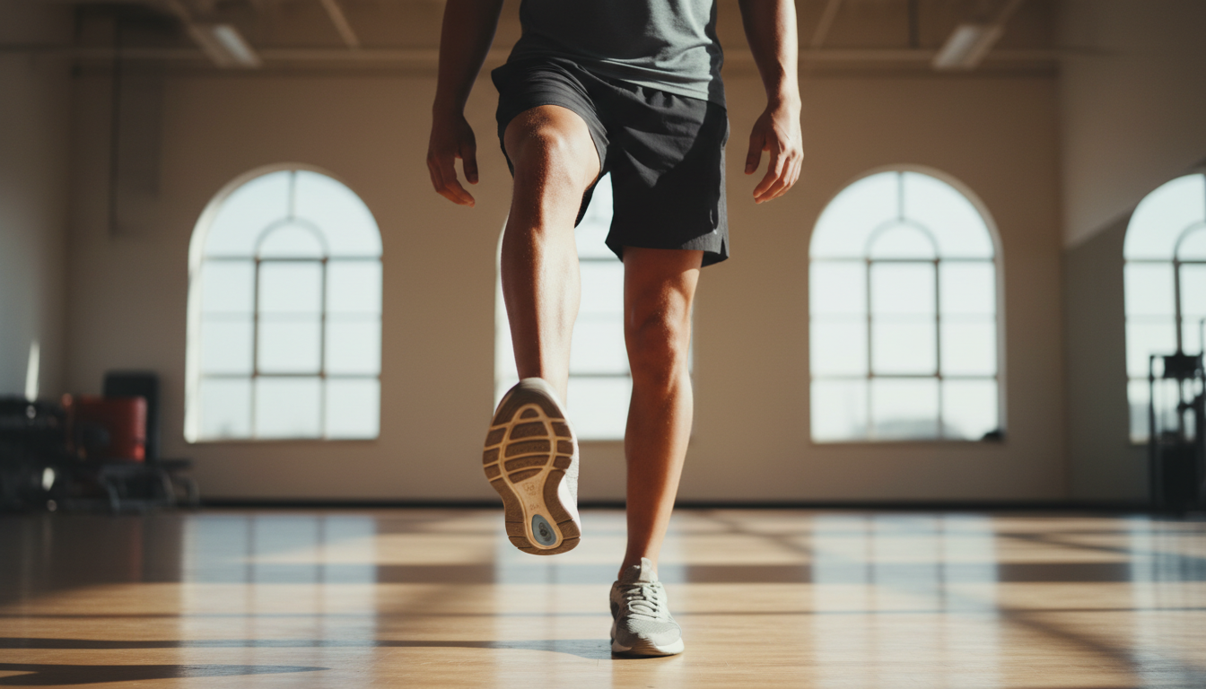 Man with good posture using quality insoles for foot health and alignment
