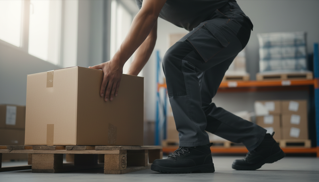 Person relieving foot strain with supportive insoles during work