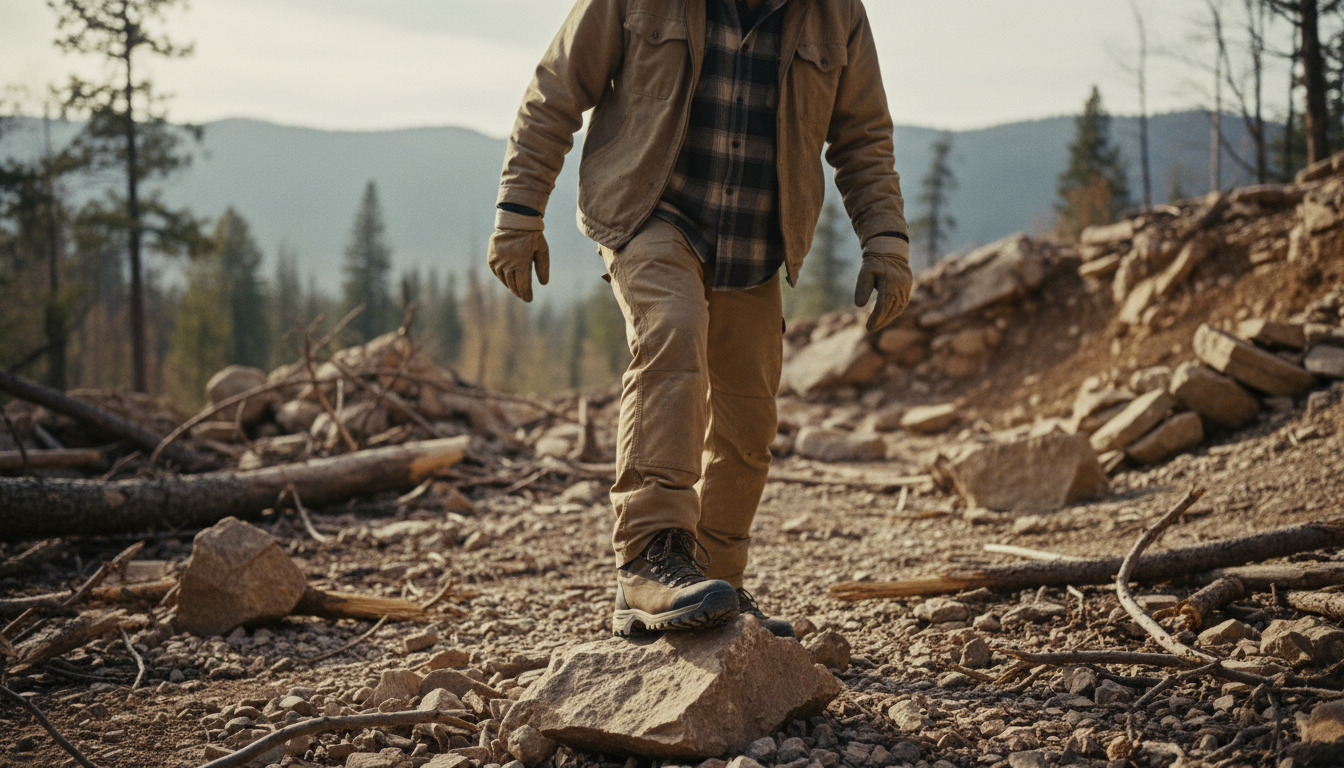 Worker wearing protective footwear with puncture resistant insoles in a construction environment
