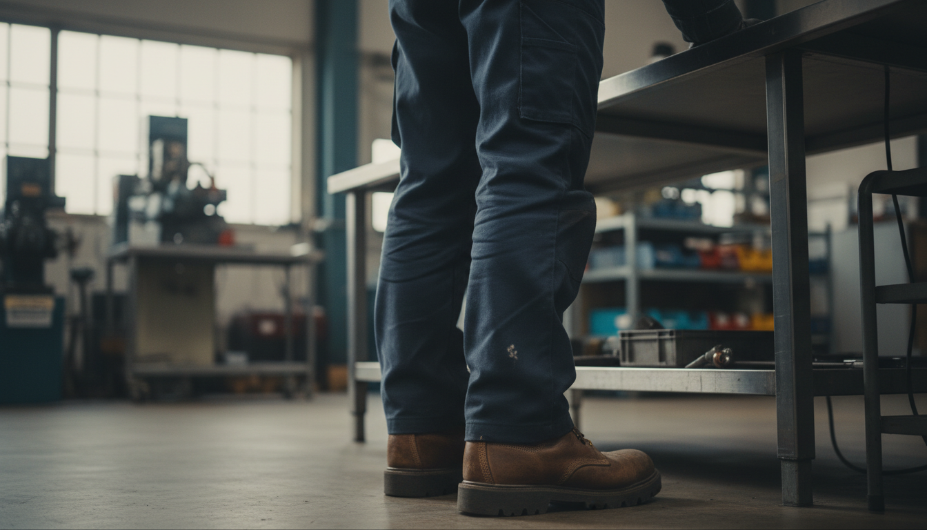 Man wearing work boots with comfortable insoles for all-day standing support