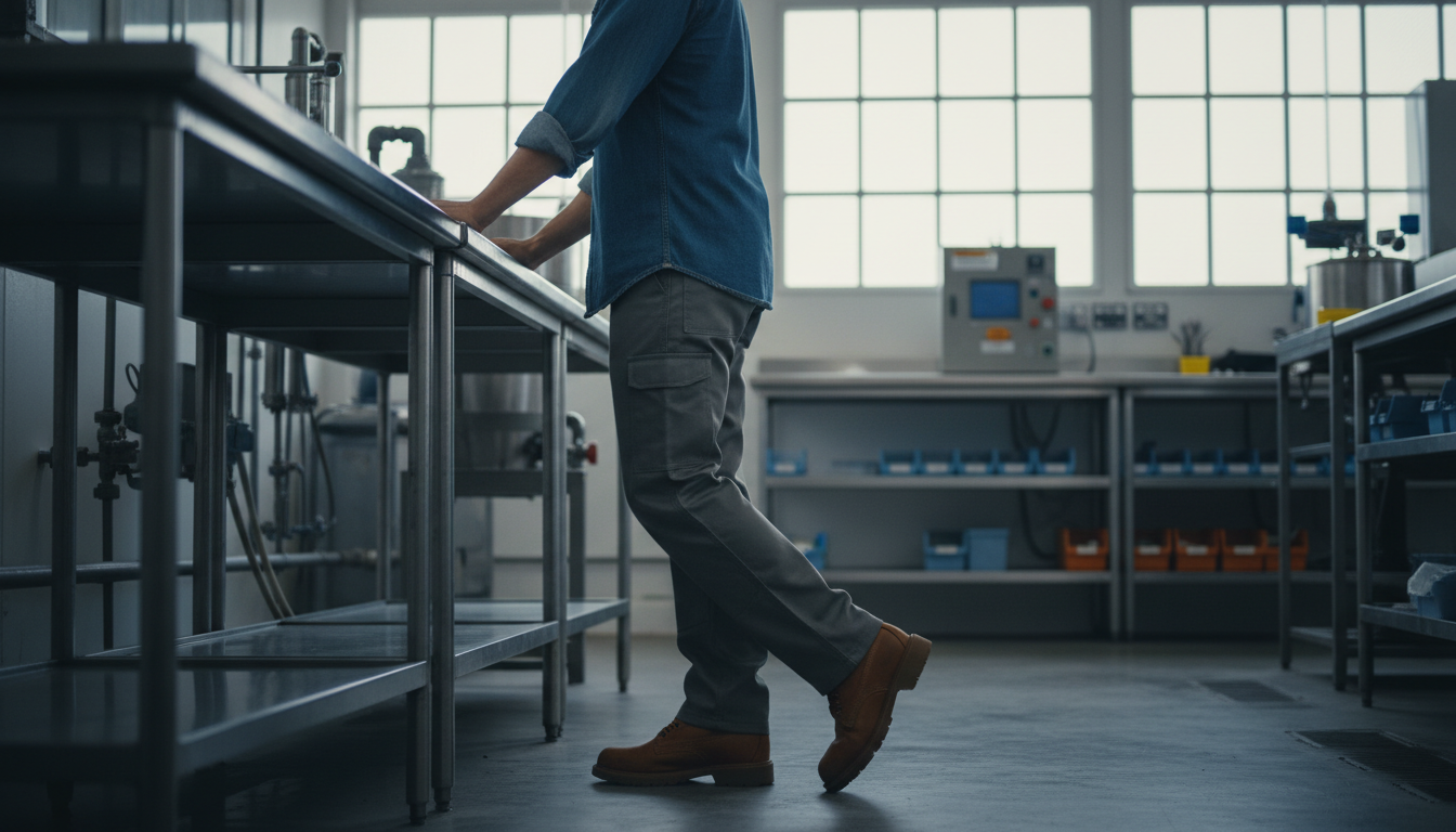Man experiencing foot strain from standing on hard floors