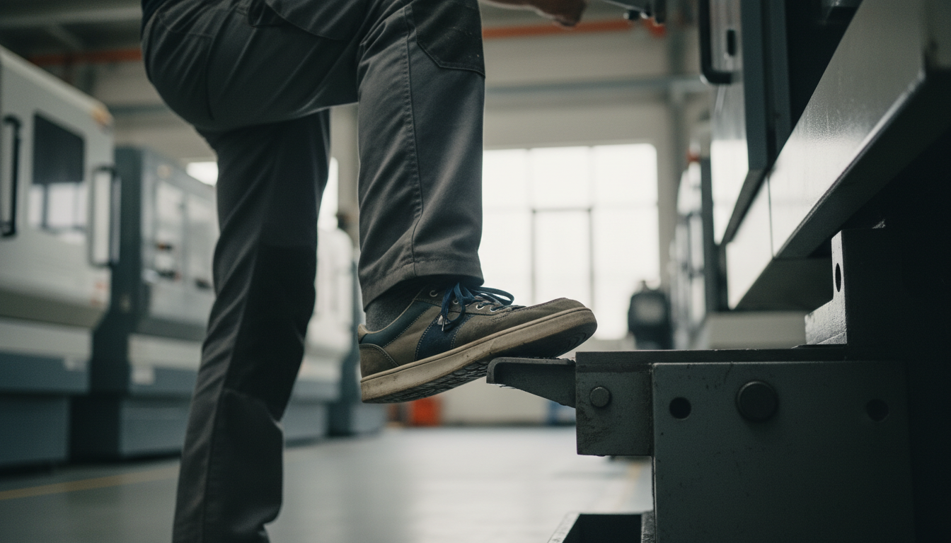 Worker choosing orthotic insoles for repetitive work tasks and foot support