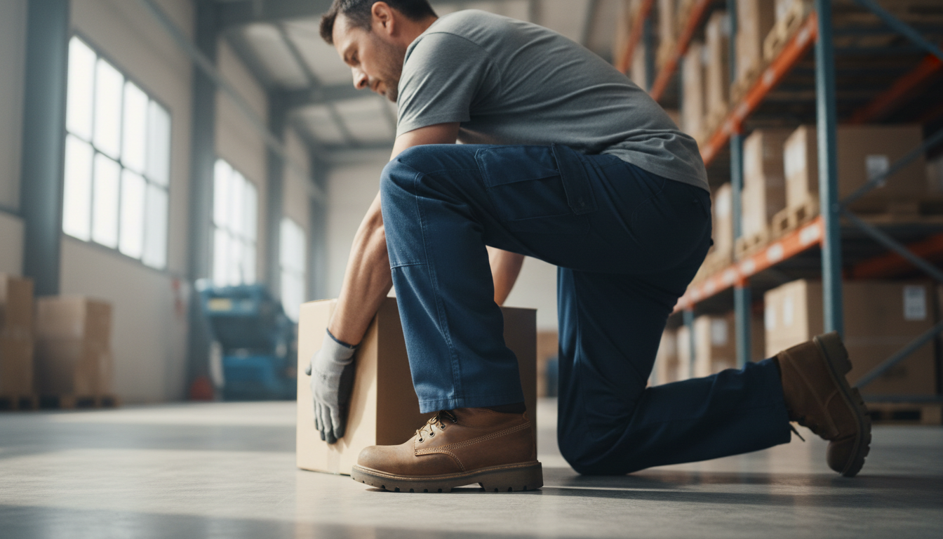 Person wearing protective footwear for active work environments