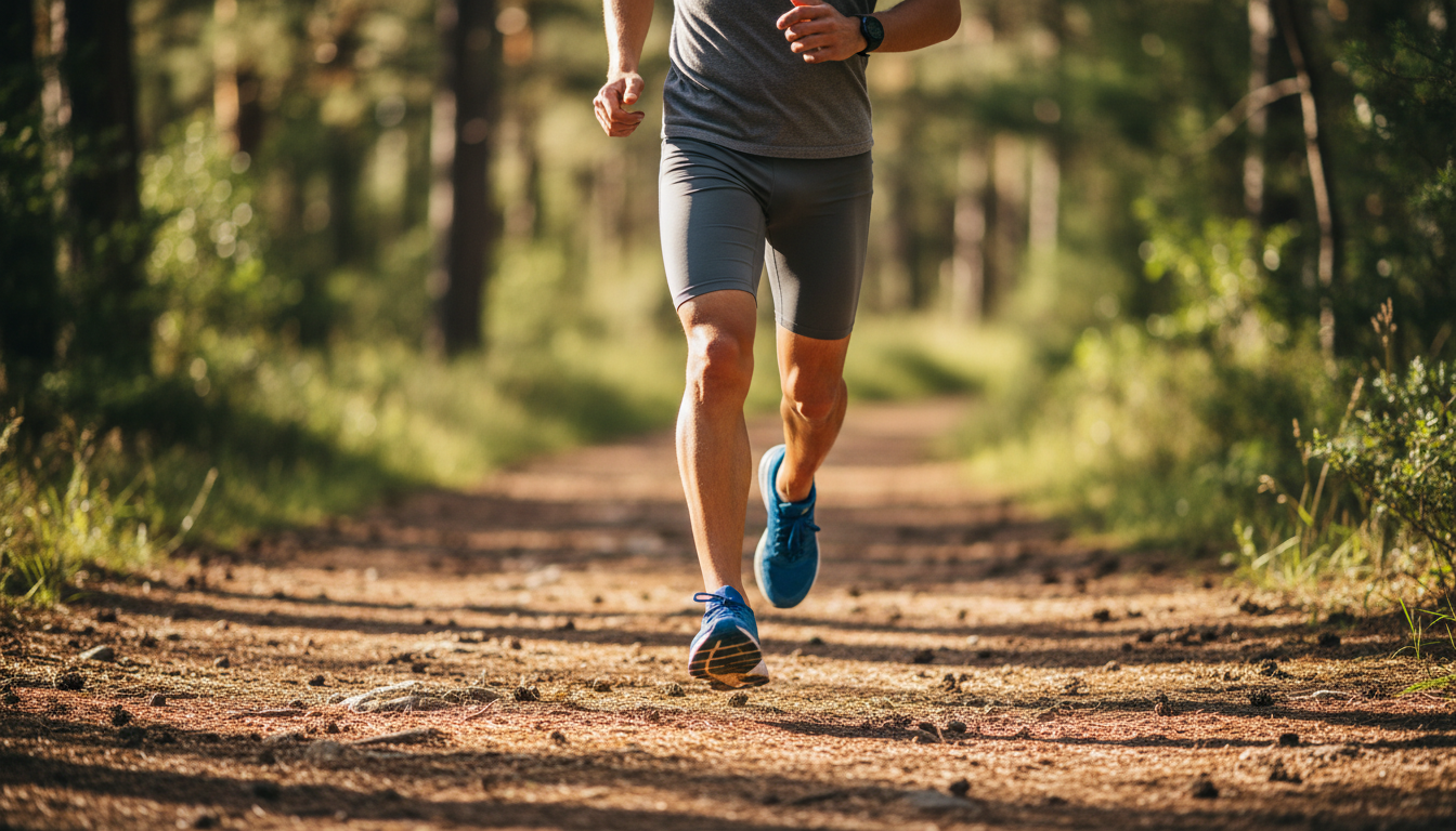 Runner demonstrating proper foot position for optimal running efficiency