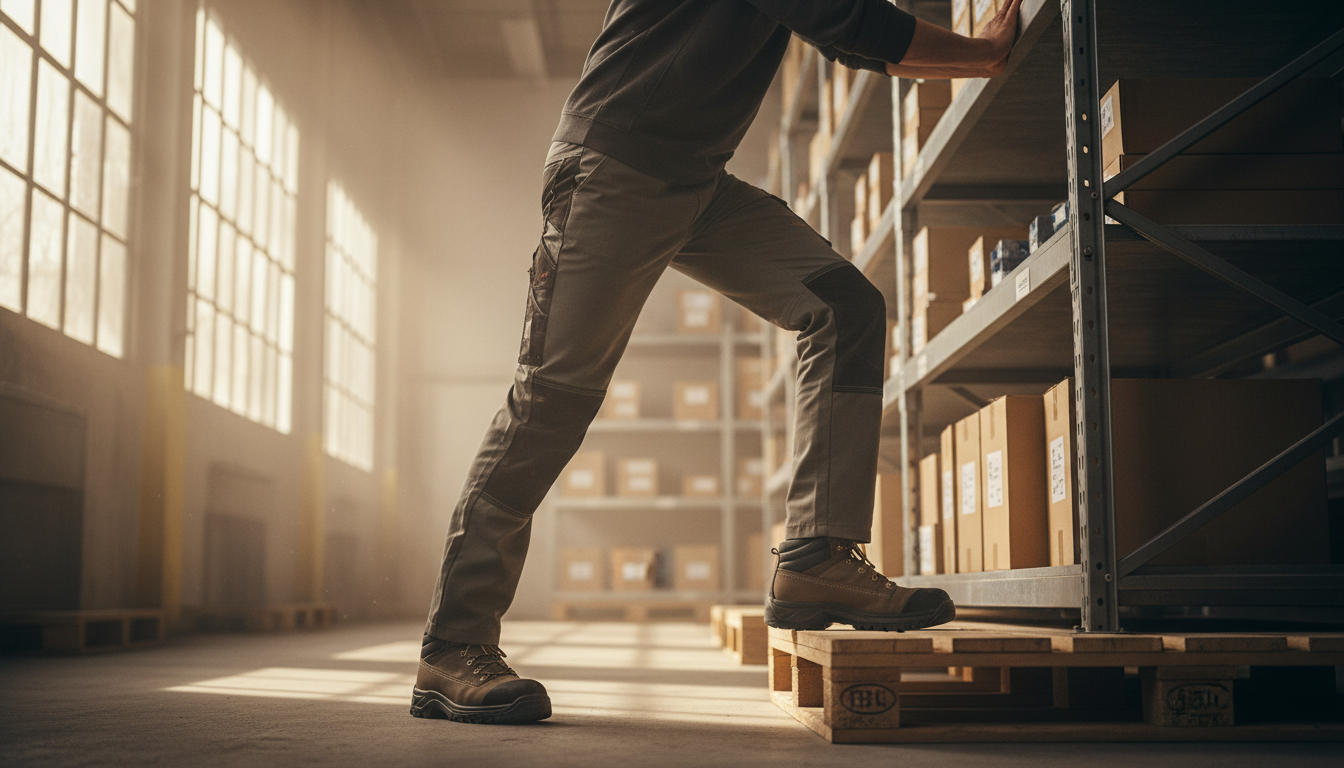 Worker performing stretching routine before physical work shift