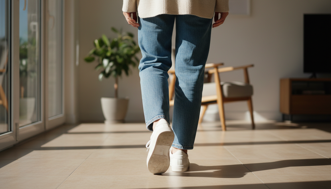 Person experiencing foot pain on hard floors at the end of a long day