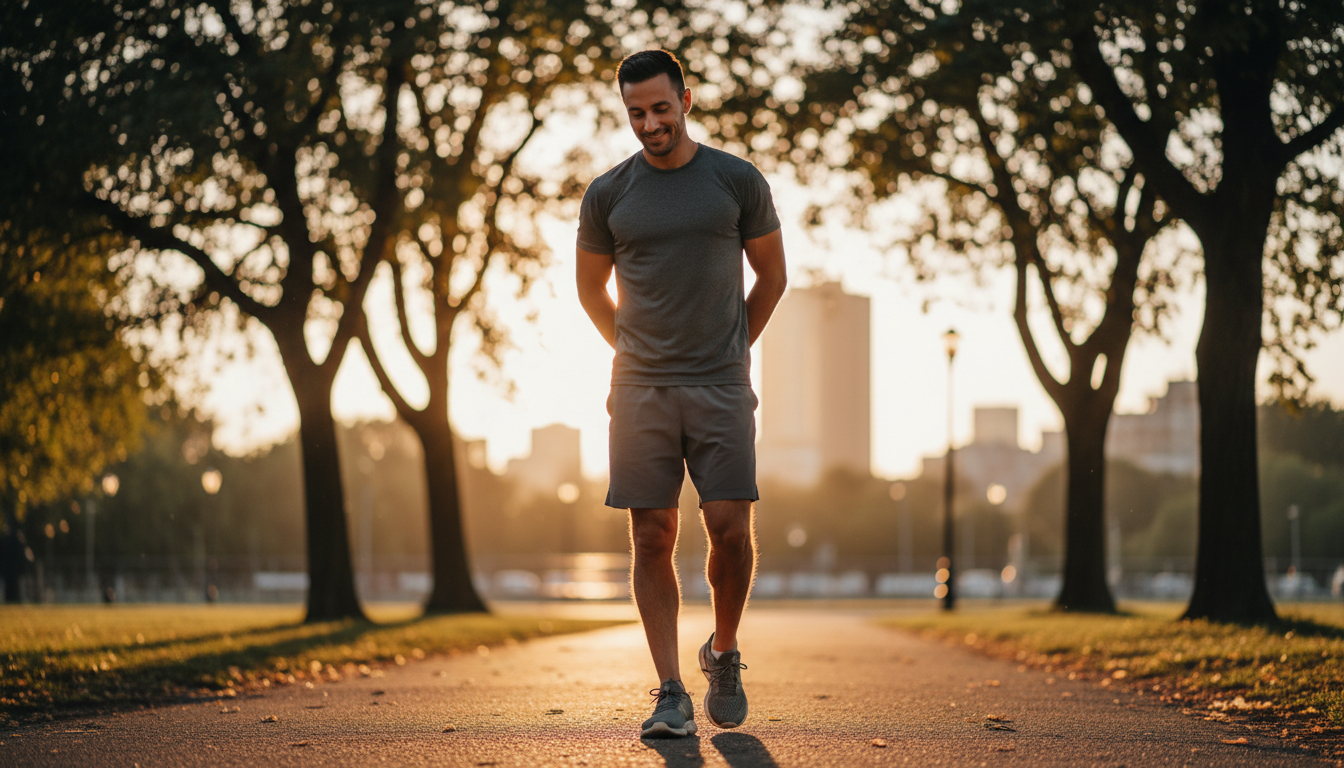 Recovery walks after intense exercise showing athlete walking outdoors