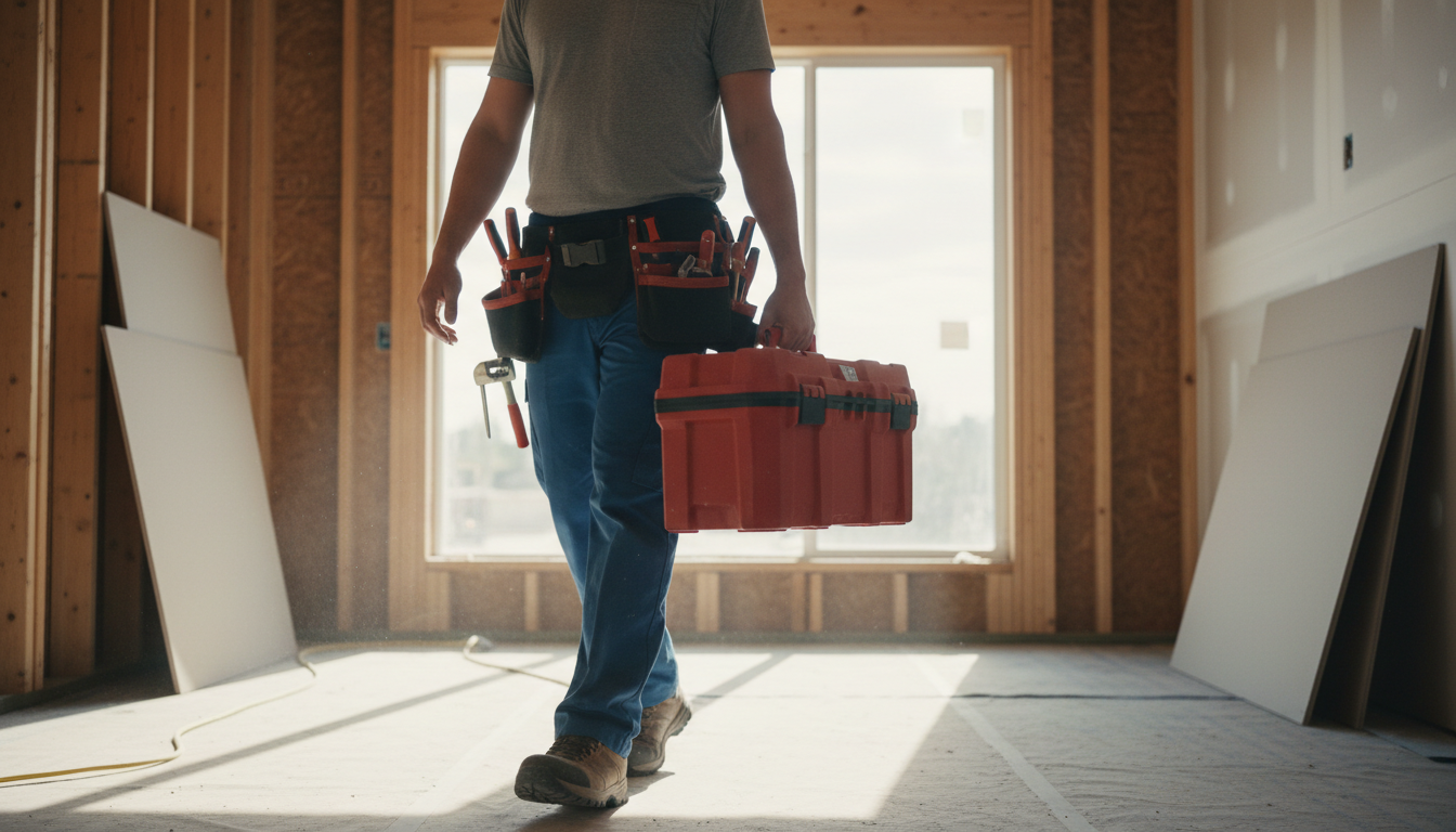Electricians, plumbers, and installers wearing proper work boots with supportive insoles on job sites