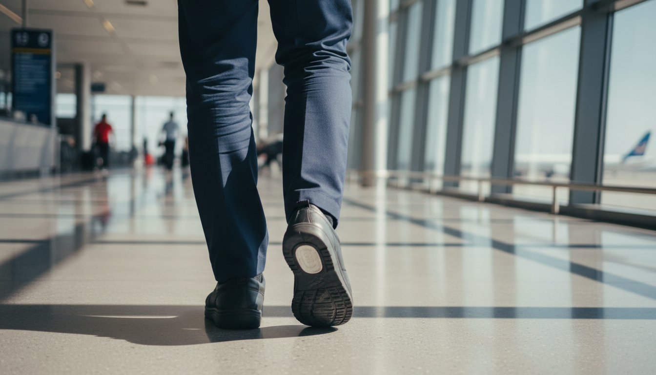 Airport and airline employees experiencing foot fatigue during long shifts