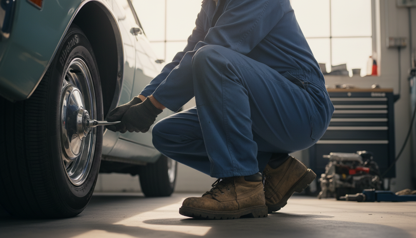 Mechanics and technicians working in various positions demonstrating the need for proper foot support